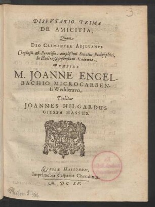 Disputatio Prima De Amicitia