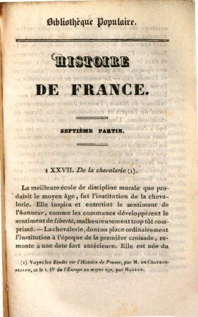 Histoire de France jusqu'en 1789, 3,7. (1833). - 108 S.