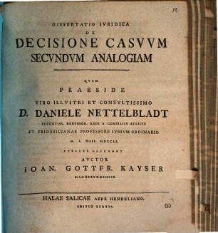 Diss. iur. de decisione casuum secundum analogiam