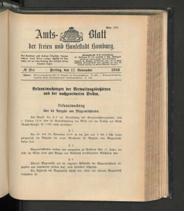 No. 281, 17. November 1916