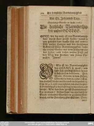 Am St. Johannis-Tage. (Gehalten zu Glaucha an Halle, 1716.) Die hertzliche Barmhertzigkeit unsers Gottes.