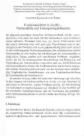 Funktionswörter in elexiko – Problemfälle und Lösungsmöglichkeiten