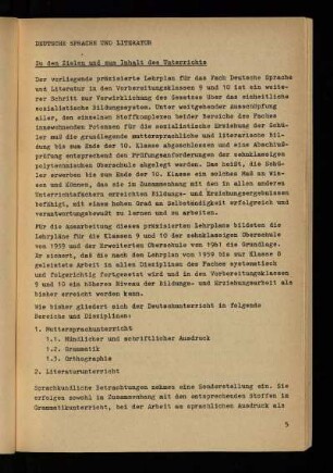 Zu den Zielen und zum Inhalt des Unterrichts