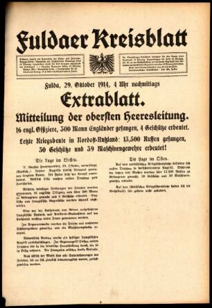 Zweite Ausgabe vom Donnerstag, den 29. Oktober 1914.