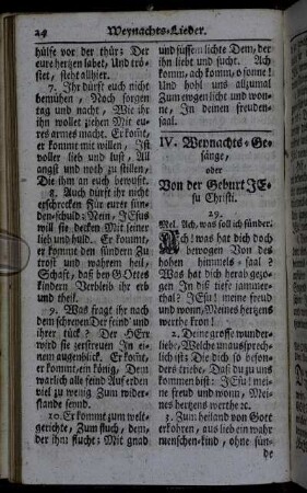 IV. Weynachts-Gesänge, oder Von der Geburt Jesu Christi. - VI. Neu-Jahrs-Lieder.