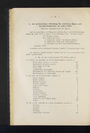 3. der polizeilichen Abteilung für weibliche Haut- und Geschlechtskranke im Jahre 1909.