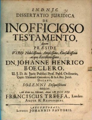 Diss. iur. de inofficioso testamento