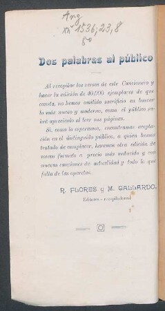 Dos palabras al público