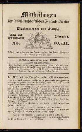 Acht und Zwanzigster Jahrgang. No. 10. u. 11. Oktober und November 1860.