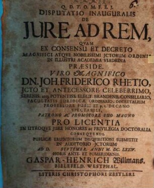 Disp. inaug. de iure ad rem