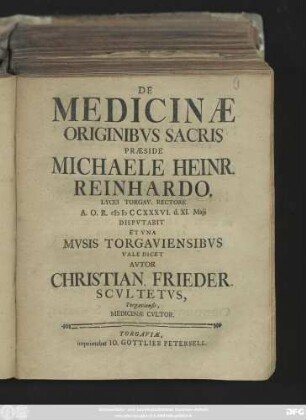 De Medicinæ Originibvs Sacris