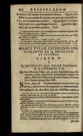 Marci Tullii Ciceronis Epistolarum Ad Q. Metellum Et Ceteros. Liber V.