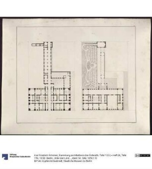 Sammlung architektonischer Entwürfe. Tafel 133 ( = Heft 26, Tafel 159, 1838): Berlin, Unter den Linden. Palais Prinz Wilhelm. Entwurf mit seitlichem Terrassengarten. Grundrisse