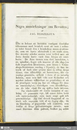 Några anmärkningar om Bernsten; af Jac. Berzelius