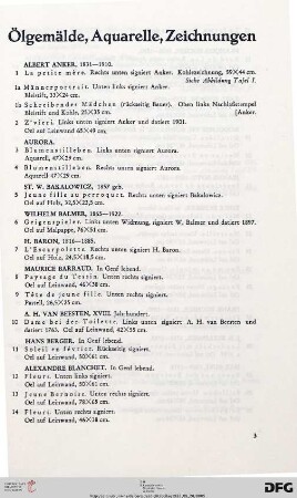 Ölgemälde, Aquarelle, Zeichnungen (Nr. 1-224)