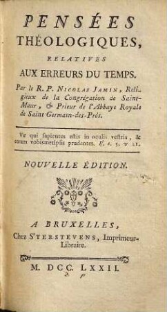 Pensées Théologiques : Rélatives Aux Erreurs Du Temps