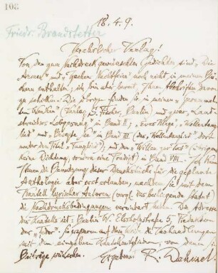 Brief an den Verlag Friedrich Brandstetter