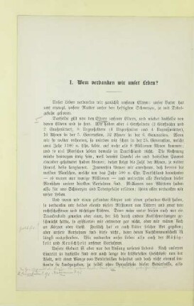 I. Wem verdanken wir unser Leben?