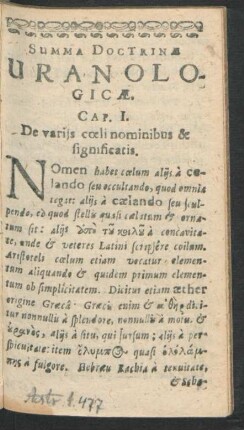 Cap. I. De variis coeli nominibus & significatis.