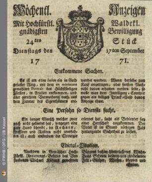 24tes Stück, Dienstags den 17ten September 1771