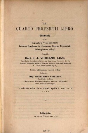 De quarto Propertii libro : Inaug. Dissert.