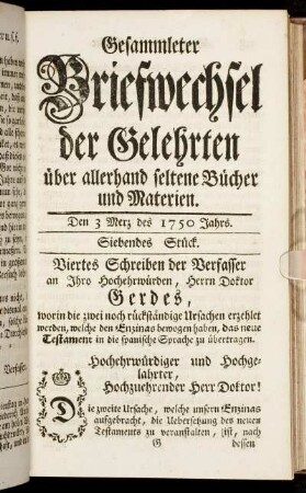 Siebendes Stück. Den 3 Merz des 1750 Jahrs.