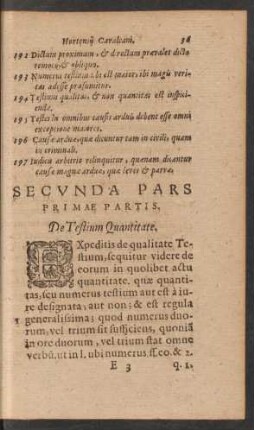 Secunda Pars Primae Partis. De Testium Quantitate.