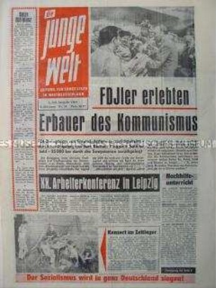 Propagandazeitung der FDJ für die Jugend in der Bundesrepublik zur Rückkehr der FDJ-Delegation von ihrer Freundschaftsreise durch die UdSSR und über den "Beatle-Rummel" in der Bundesrepublik
