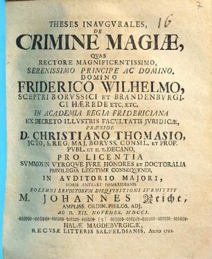 Theses Inavgvrales De Crimine Magiæ
