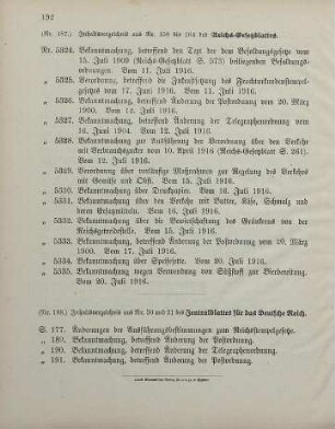 Nr. 187: Inhaltsverzeichnis aus Nr. 158 bis 164 des Reichs-Gesetzblattes
