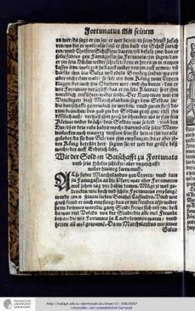 Wie der Soldan Botschafft zu Fortunato vmb sein Huetlin schickte, aber vngeschafft wider hinweg faren must. (Bl. 47 verso - 49 verso)