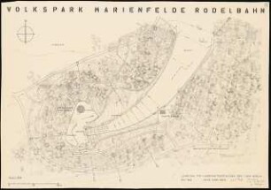 Volks- und Sportpark, Berlin-Marienfelde: Rodelbahn: Lageplan mit Höhenlinien 1:500