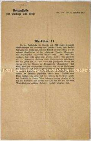 Merkblatt der Reichsstelle für Gemüse und Obst über die Versorgung mit Zwiebeln