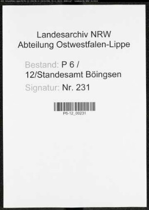 Sterberegister Standesamt Böingsen