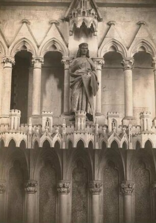 Stifterfigur: Konrad von Brehna-Wettin : Dom St. Peter und Paul, Westchor, Stifterfigur Conrad von Brehna-Wettin, Kopf und rechter Arm vor der Restaurierung ergänzt