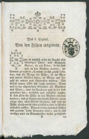 Das I. Capitel. Von den Fischen insgemein
