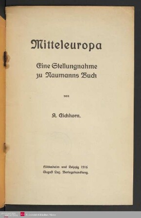Mitteleuropa : eine Stellungsnahme zu Naumanns Buch