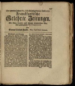No. LXI. Dienstags den 30. Julii 1737 - No. LXX. Freytags den 30. Augusti 1737