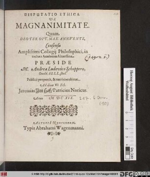 Disputatio Ethica De Magnanimitate