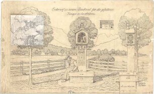 Thiersch, August ; Schönau (Bayern); Kriegerdenkmal - Teilgrundriss, Perspektive