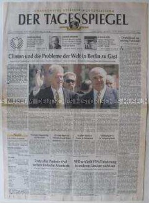 "Der Tagesspiegel", Berliner Tageszeitung mit Leitartikel über den Besuch von US-Präsident Clinton in Berlin