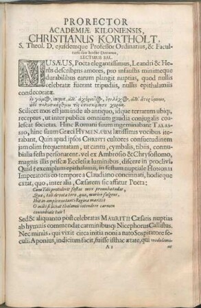 Prorector Academiæ Kiloniensis, Christianus Kortholt [...] Lecturis Sal.