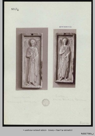 Flügel eines Triptychon mit dem Erzengel Michael (Vorderseite) und fünf vierblättrigen Rosetten (Rückseite)