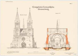 Evangelische Garnisonskirche, Braunschweig: Querschnitt Westansicht 1:100