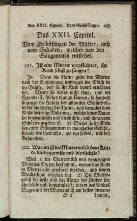 Das XXII. Capitel. Vom Selbstsäugen der Mütter, und vom Schaden, welcher von den Säugammen entstehet.