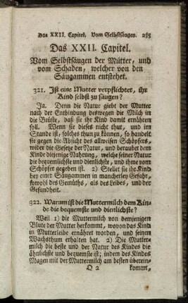 Das XXII. Capitel. Vom Selbstsäugen der Mütter, und vom Schaden, welcher von den Säugammen entstehet.
