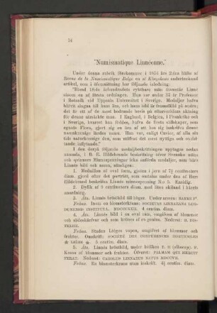 "Numismatique Linnéenne"