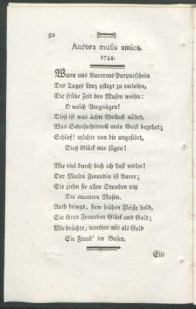 Aurora musis amica. 1744.