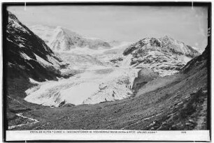 Ötztaler Alpen. Zunge vom Taschachferner mit Hochvernagtwand (3428 Meter,. Pitztaler Urkund (3203 Meter)