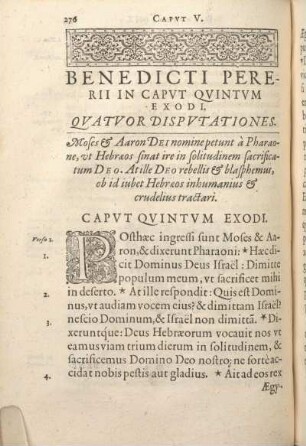 Benedicti Pererii In Capvt Qvintvm Exodi, Qvatvor Dispvtationes.